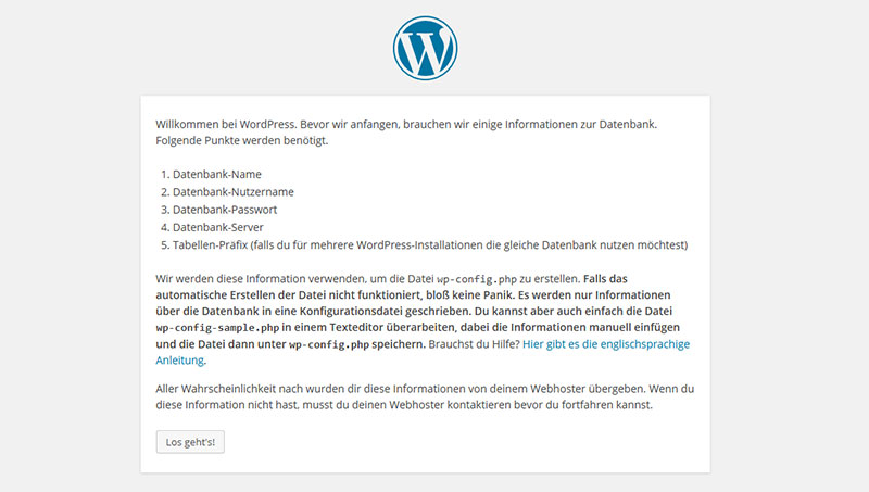 Willkommensbildschirm der WordPress-Installationsroutine