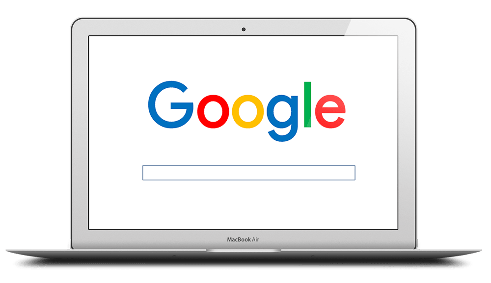 Illustration der Oberfläche der Suchmaschine Google mit Logo und Sucheingabefeld