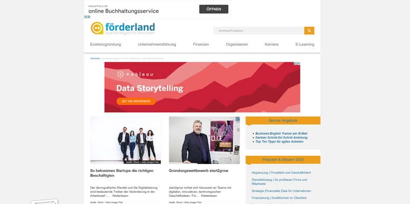 Startseite der Website Förderland.de