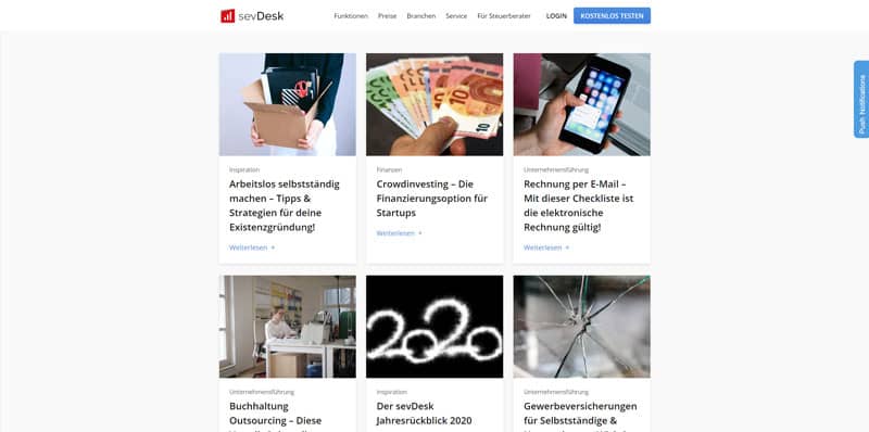 Startseite des Blogs von Sevdesk.de